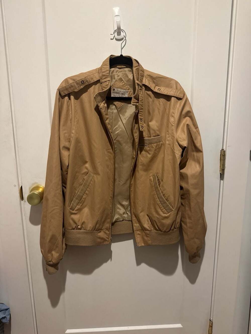 Vintage Members Only Iconic Racer Jacket Tan Khaki Size 40
